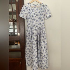 Vintage Laura Ashley Blue Floral A-line Cottagecore Dress